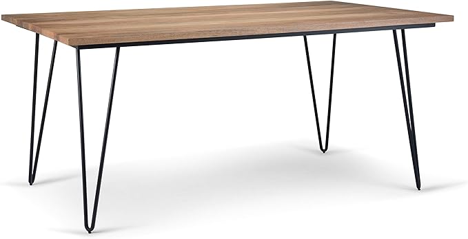SIMPLIHOME Hunter SOLID MANGO WOOD and Metal 66 Inch Rectangle Industrial Dining Table in Natural, For the Dining Room - LeafyLoom