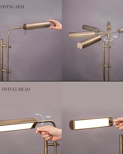 O'Bright Cedric Adjustable Pharmacy Floor Lamp - Industrial Design for Reading, Crafting, Work - 10W LED, Height 45-61 inches - Ideal for Living Room, Bedside, Office - Antique Brass - LeafyLoom