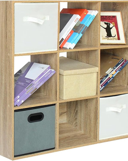 PACHIRA US 9 Cube Storage Bookcase, Unit Shelf, Wooden Closet Cabinet, Bookshelf File Organizer Rack in Living Room, Bedroom, Study, each cube 28.5 cm,Oak - LeafyLoom