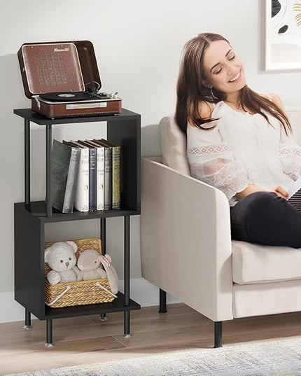 3 Tier Modern Bookshelf, S-Shaped Bookcase,Small Book Shelf for Small Spaces, Unique Bookshelf for Storage Organizer Living Room Bedroom Home Office, Black - LeafyLoom