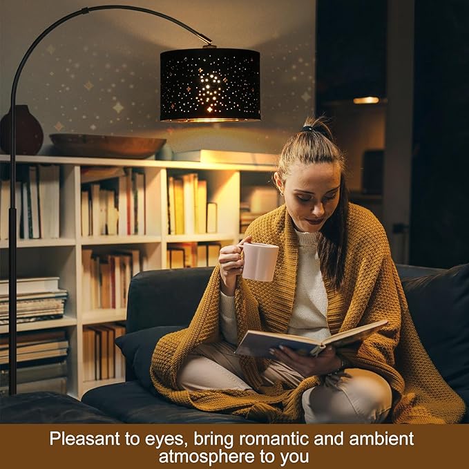 Dimmable Floor Lamp, Arc Floor Lamp for Living Room, Arched Tall Modern Standing Lamp with Adjustable Star Shade, Black Mid Century Floor Lamp Tall Pole Lamp for Bedrooms,Office, 9W LED Bulb Included - LeafyLoom