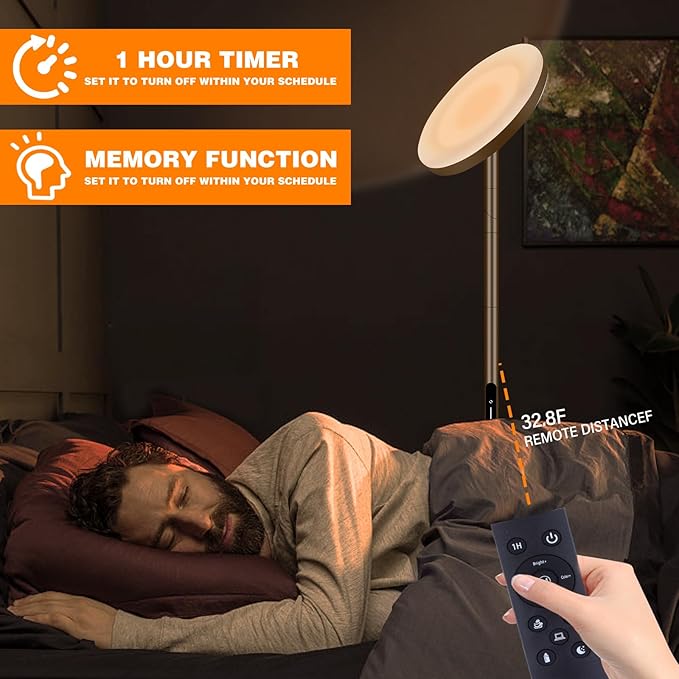 LED Floor Lamp,69" Tall Lamp with Remote & Touch Control,Dimmable Brightness Color Temperature Standing Lamp for Living Room Bedroom Classroom Office,Brown - LeafyLoom