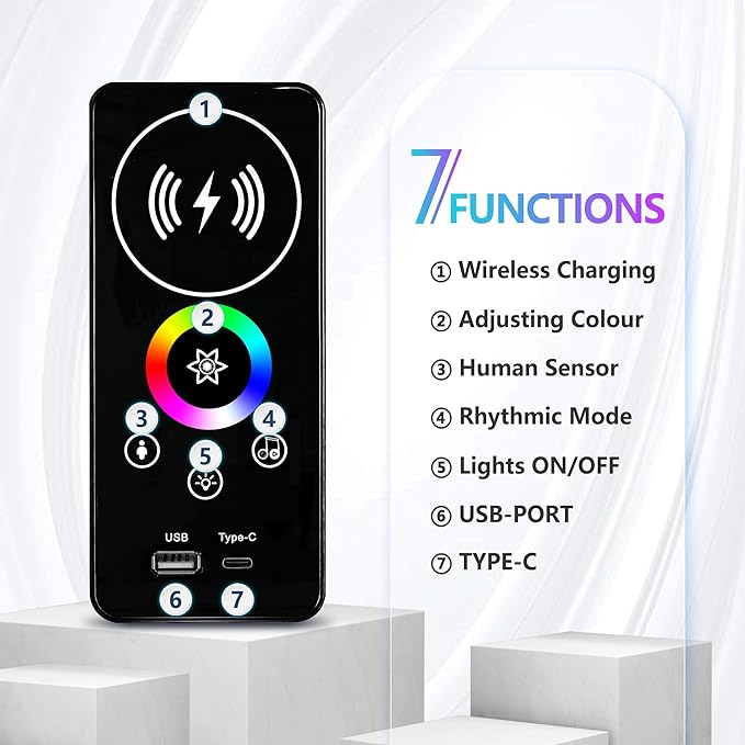 Lvifur LED TV Stand up to 70''Televisions, Farmhouse TV Console Table with RGB 24 Colors Dimmable, Industrial Entertainment Center with Human Body Sensor for Living Room Bedroom - LeafyLoom