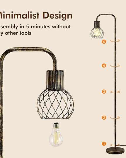 Industrial Floor Lamp, Antique Bronze Standing Lamp Modern with 6W LED Bulb, Foot Switch, Metal Tall Lamps for Living Room, Bedroom, Office, Vintage Stand Up Lamp, Minimalist Farmhouse Floor Lamp - LeafyLoom