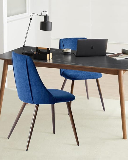 FurnitureR Dining Chairs Set of 2, Upholstered Side Chairs Fabric Armless Living Room Accent Chair with Soft Seat/Metal Legs, Mid-Back Chairs for Home Kitchen Restaurant, Dark Blue - LeafyLoom