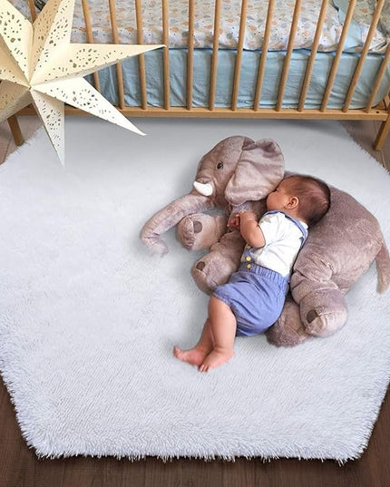 junovo Ultra Soft Rug for Nursery Children Room Baby Room Home Decor Dormitory Hexagon Carpet for Playhouse Princess Tent Kids Play Castle, Diameter 4.6 ft, White - LeafyLoom