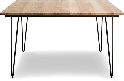 SIMPLIHOME Hunter SOLID MANGO WOOD and Metal 54 Inch Square Industrial Dining Table in Natural, For the Dining Room - LeafyLoom