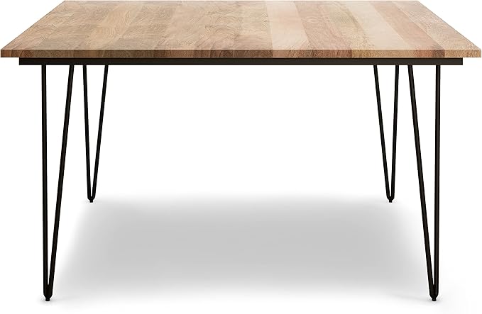 SIMPLIHOME Hunter SOLID MANGO WOOD and Metal 54 Inch Square Industrial Dining Table in Natural, For the Dining Room - LeafyLoom