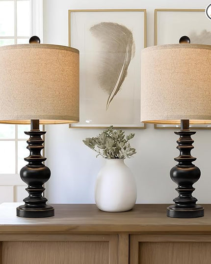 BOBOMOMO 20" Table Lamp Set of 2 for Bedroom Living Room Vintage Rustic Traditional Nightstand Bedside Lamps（suitable for decorating small areas） - LeafyLoom