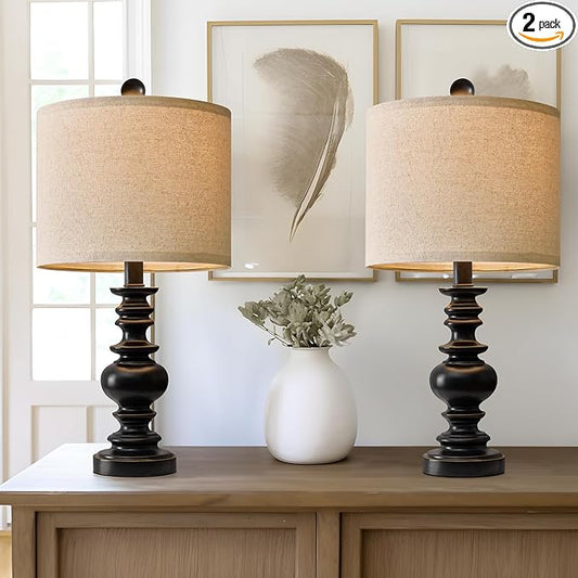 BOBOMOMO 20" Table Lamp Set of 2 for Bedroom Living Room Vintage Rustic Traditional Nightstand Bedside Lamps（suitable for decorating small areas） - LeafyLoom