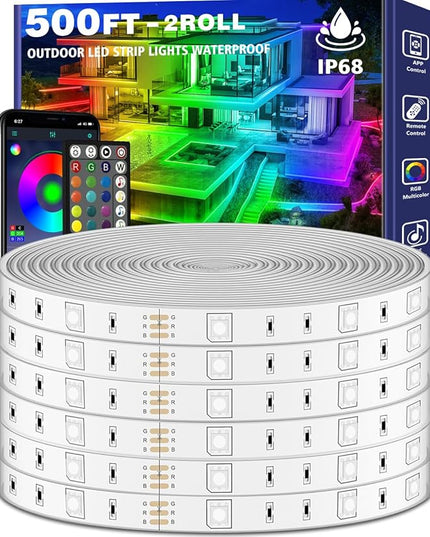 500ft Outdoor LED Strip Lights Waterproof,IP68 Outside Led Light Strips Waterproof with App and Remote,Music Sync RGB Exterior Led Rope Lights with Self Adhesive Back for Deck,Balcony,Pool LETIANPAI