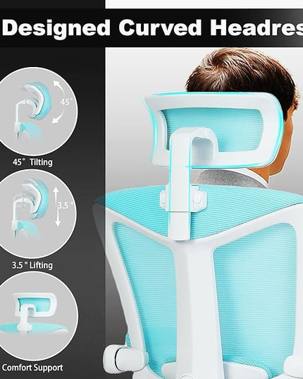 Vonesse Ergonomic Office Chair with Headrest Computer Mesh Office Chair with Footrest Big and Tall Office Chair High Back Comfortable Home Office Chair for Heavy People Desk Chair Teal/Cyan - LeafyLoom