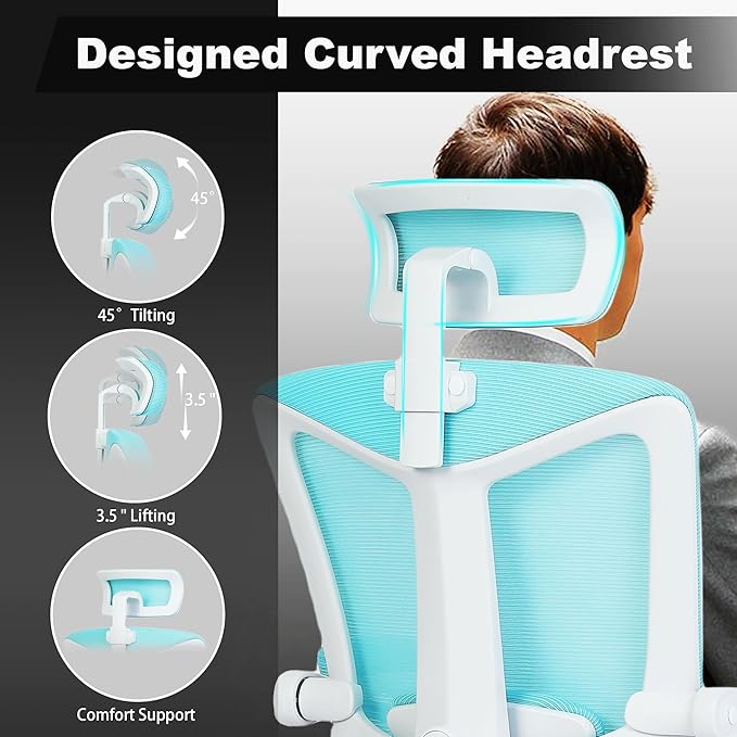 Vonesse Ergonomic Office Chair with Headrest Computer Mesh Office Chair with Footrest Big and Tall Office Chair High Back Comfortable Home Office Chair for Heavy People Desk Chair Teal/Cyan - LeafyLoom