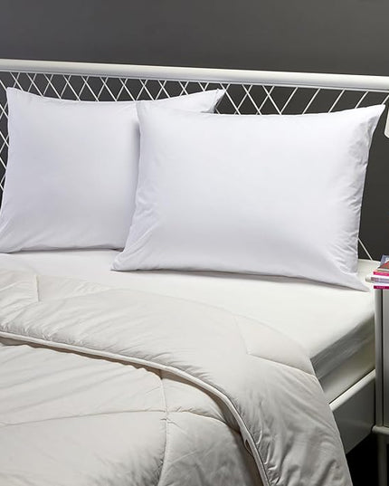 Amazon Basics Down Alternative Bed Pillows and Pillow Protector Case 2-Piece Set, Medium Density, Standard - Pack of 2, White, 26"L x 20"W - LeafyLoom