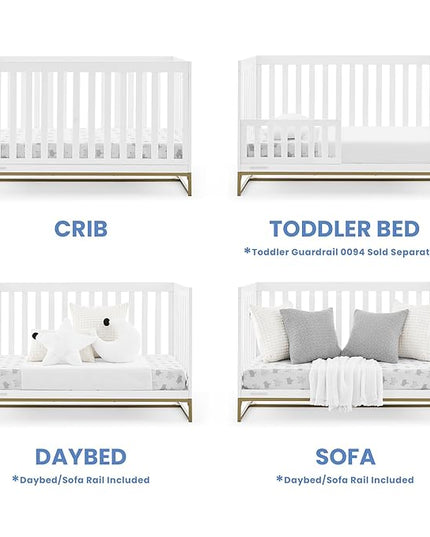 Delta Children Jade 4-in-1 Convertible Crib - Greenguard Gold Certified, Bianca White/Bronze - LeafyLoom