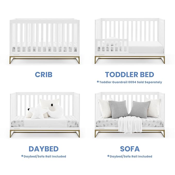 Delta Children Jade 4-in-1 Convertible Crib - Greenguard Gold Certified, Bianca White/Bronze - LeafyLoom