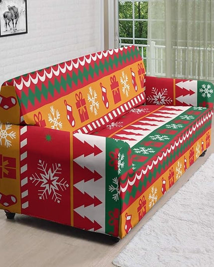 FKELYI Red Christmas Sofa Furniture Protector Easy Going Stretch Sofa Slipcover Comfortable Sofa Couch Cover with Elastic Bottom XL FKELYI
