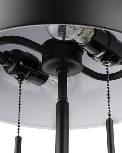 Globe Electric 52883 Luna 18" 2-Light Clamp-Arm Desk Lamp, Matte Black, Mushroom Shade, Double On/Off Pull Chains - LeafyLoom