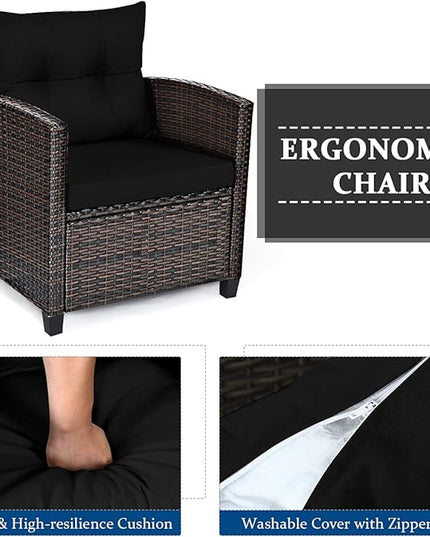 3 PCS Patio Furniture Set, OneSize, Black - LeafyLoom