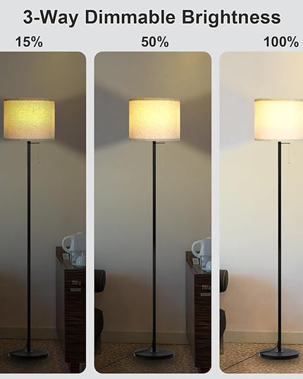 Modern Floor Lamp for Living Room Traditional Farmhouse Floor Lamps Mid-Century Pole Lamp with Linen Lamp Shade, Standing Tall Floor Lamps for Bedrooms and Office (Black-01) - LeafyLoom