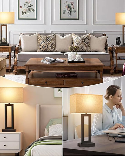 22" Tall Living Room Lamps for Night Stands - Touch Bedside Lamp with USB C+A, 3 Way Dimmable bedroom Lamps for End Tables Set of 2, Modern Night Stand Lamps for Bed Side(Beige&Black) - LeafyLoom