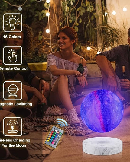 VGAzer Levitating Moon Lamp,Floating and Spinning in Air Freely with 3D Printing LED Moon Light Has 16 Colors 20 Modes for Unique Christmas Gifts,Room Decor (Marble Base 16 Colors Galaxy Moon) - LeafyLoom