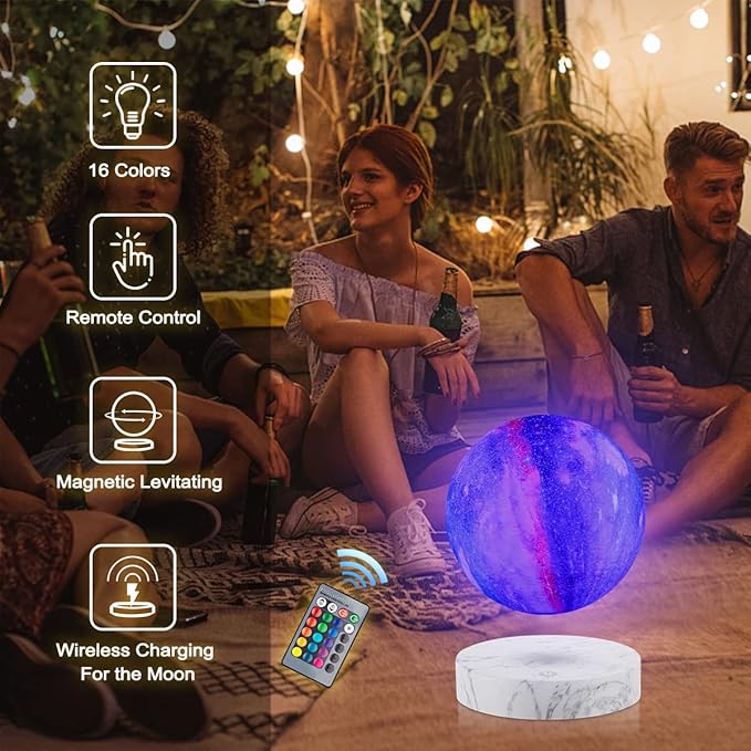 VGAzer Levitating Moon Lamp,Floating and Spinning in Air Freely with 3D Printing LED Moon Light Has 16 Colors 20 Modes for Unique Christmas Gifts,Room Decor (Marble Base 16 Colors Galaxy Moon) - LeafyLoom