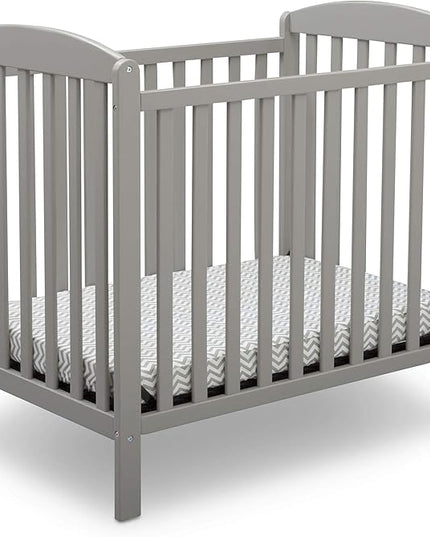 Delta Children Emery Mini Convertible Baby Crib with 2.75-inch Mattress, Grey - LeafyLoom