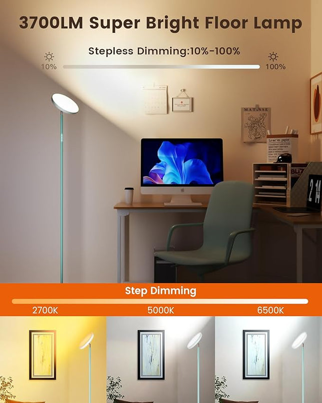 Floor Lamp, 42W 3700LM Modern Torchiere Sky LED Lamps, Super Bright Tall Standing Pole Light with Remote, 5 Color Temperature, Memory Function&Touch Control for Living Room Bedroom Office, Mint Green - LeafyLoom