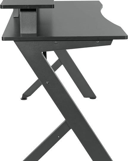OSP Home Furnishings Area51 Battlestation Gaming Desk with Bluetooth RGB LED Lights, Matte Black - LeafyLoom