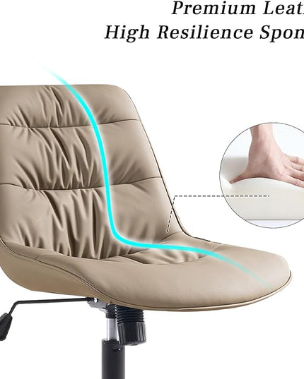 Kidol & Shellder Armless Office Chair Desk Chair Comfy Makeup Vanity Chair with Back Ergonomic Swivel Chair Home Office Desk Chairs with Wheels Rolling Computer Chair Bedroom Accent Chair(Khaki) - LeafyLoom