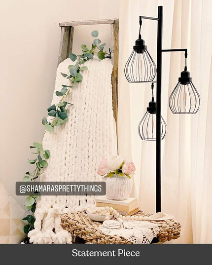 Brightech Teardrop LED Floor Lamp – Tree Standing Lamp with 3 Elegant Cage Heads & Edison Bulbs – Standing Lamp for Living Rooms & Offices – Tall Standing Lamp Ideal for Bedroom Reading – Black - LeafyLoom