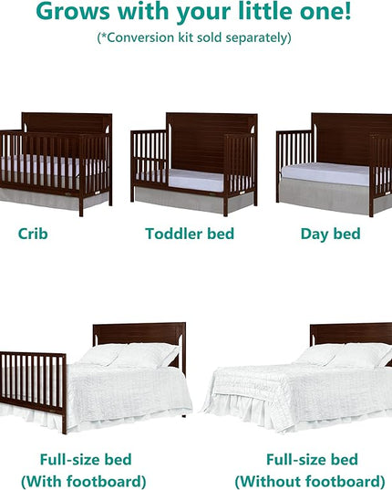 Cape Cod 5-in-1 Convertible Crib in Espresso, Greenguard Gold Certified, 55x30x44.5 Inch (Pack of 1) - LeafyLoom