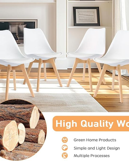 CangLong, White Modern Set, Shell Chair with Wood Legs for Kitchen, Dining, Living Room-Set of 4, Pack of 4 - LeafyLoom