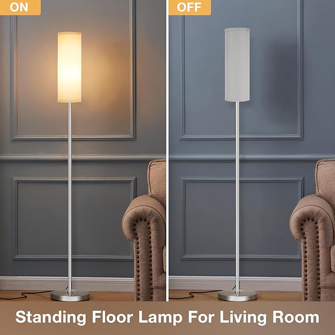 Ambimall Floor Lamp for Living Room - Pole Lamps for Bedrooms, Silver Standing Lamps with Grey Shade, 66'' Tall Lamp for Office, Minimalist Floor Lamp for Home Decor - LeafyLoom