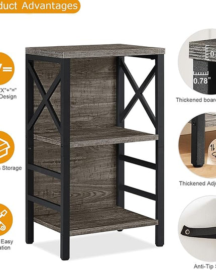 Bookcase, Industrial Small Bookshelf,3-Tier Bookcase Storage Organizer, Small Book Shelf for Small Spaces, Living Room, Bedroom and Home Office, Gray - LeafyLoom