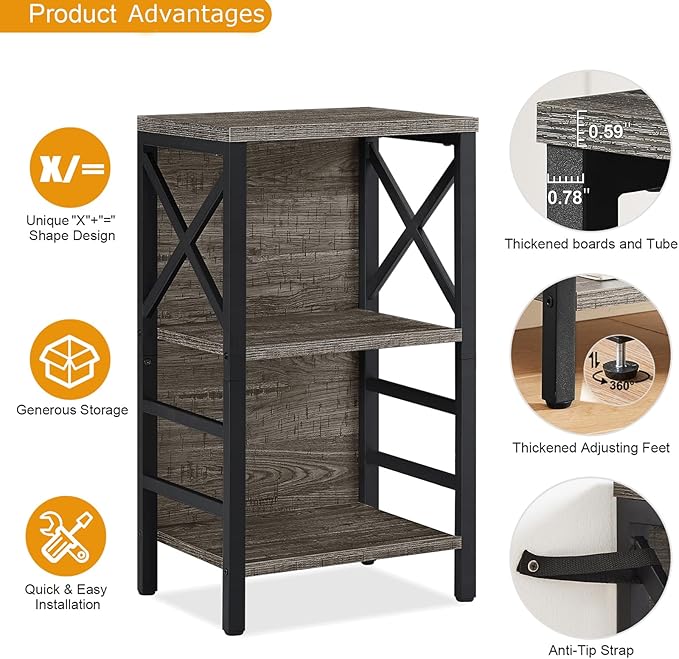 Bookcase, Industrial Small Bookshelf,3-Tier Bookcase Storage Organizer, Small Book Shelf for Small Spaces, Living Room, Bedroom and Home Office, Gray - LeafyLoom