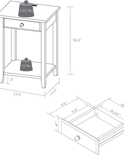 Casual Home Night Owl Nightstand with USB Ports-Espresso - LeafyLoom