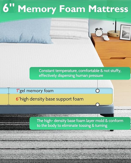 FDW California King Mattress 6 inch Gel Memory Foam Mattress Medium Firm Mattresses for Cool Sleep Relieving Pressure Relief CertiPUR-US Certified Mattress in a Box - LeafyLoom