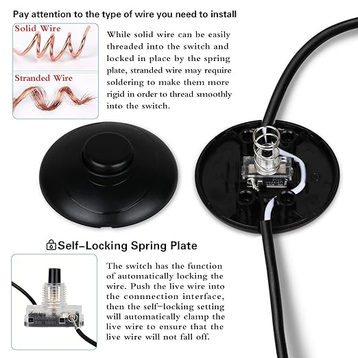 1Pcs Floor Lamp Foot Switch, Black Foot Pedal Switch, Round Floor Lamps Foot Inline Switch, Step ON Off Spring Push Button, for Foot Pedal Control Replacement Floor Lamp Extension Cord Parts - LeafyLoom
