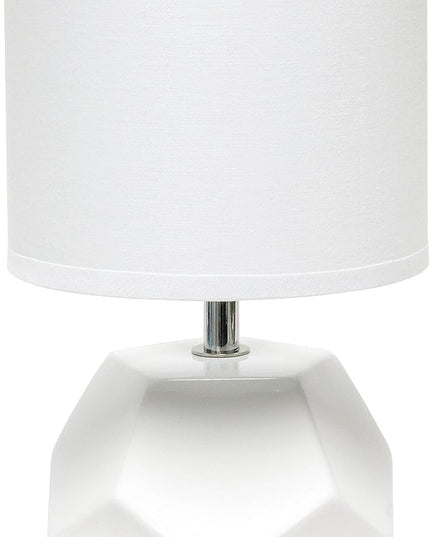 Simple Designs LT2065-WHT Round Prism Mini Table Lamp with Matching Fabric Shade, White - LeafyLoom