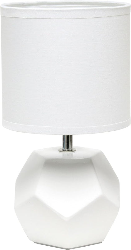 Simple Designs LT2065-WHT Round Prism Mini Table Lamp with Matching Fabric Shade, White - LeafyLoom