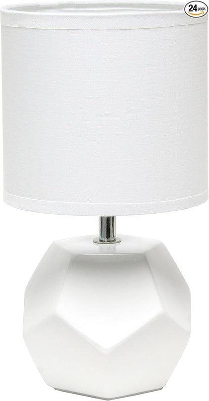 Simple Designs LT2065-WHT Round Prism Mini Table Lamp with Matching Fabric Shade, White (Pack of 24) - LeafyLoom