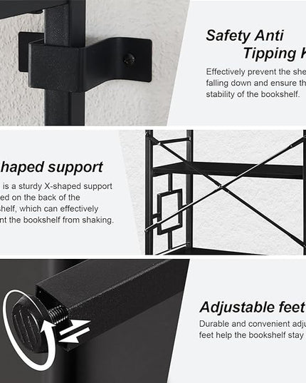HOMISSUE Tall Bookshelf, Industrial 6-Tier Bookshelf with Unique Design, Open Bookshelves and Bookcases,Black - LeafyLoom