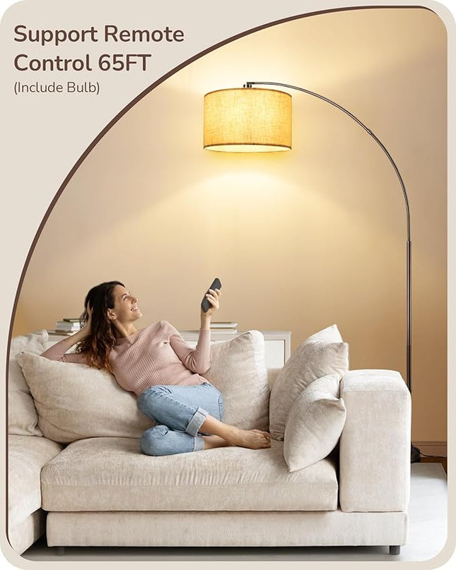 EDISHINE Dimmable Mid Century Modern Floor Lamp with Remote, Tall Arc Standing Lamps with Adjustable Drum Shade, Standing Corner Light for Living Room, Bedroom, Dining Room, Bronze - LeafyLoom