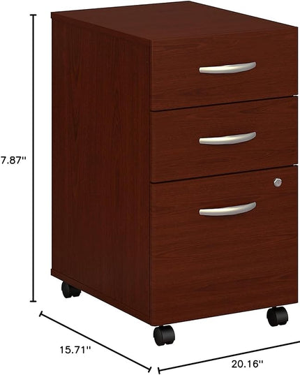 Bush Business Furniture Series C Mobile Under Desk Arrives Fully Assembled | Stylish 3 Drawer File Cabinet for Professional or Home Office, Mahogany - LeafyLoom