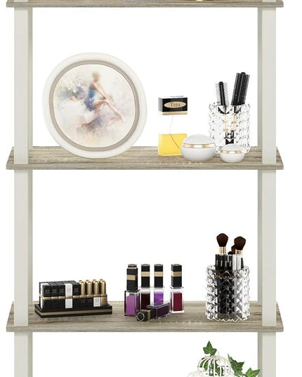 Furinno Turn-N-Tube 5-Tier Multipurpose Shelf / Display Rack / Storage Shelf / Bookshelf, Square Tubes, Sonoma Oak/White - LeafyLoom