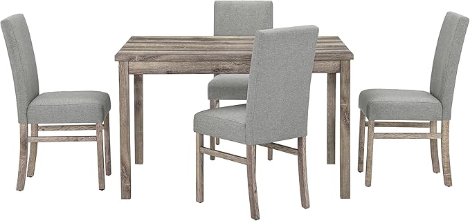 RITSU Modern 5 Pcs Set, Including Solid Wood Rectangle Table, 4 Upholstered Dining Chairs and Bench, for Kitchen, Living Room, Small Apartment, Antique Yellow+Gray - LeafyLoom