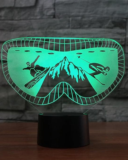 3D Ski Goggles Night Light Remote Control Touch Switch 16 Color Change LED Table Desk Lamp Acrylic Flat ABS Base USB Home Decoration Toy Brithday Xmas Kid Children Gift - LeafyLoom