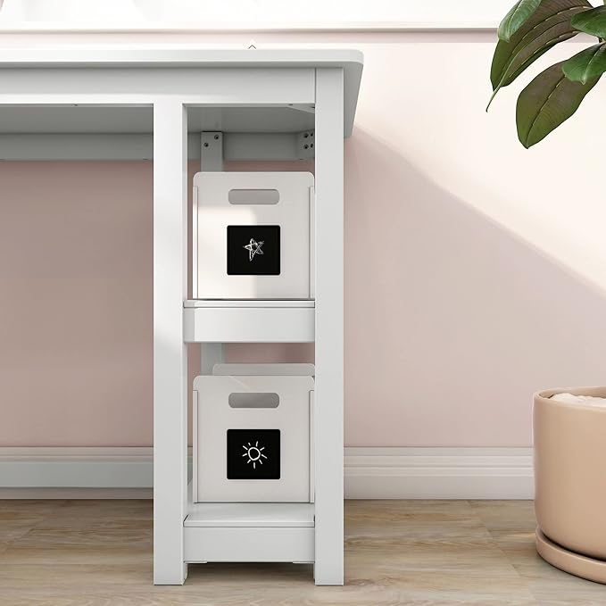 Max & Lily Solid Wood Corner Desk, 55 x 55 Inches, White - LeafyLoom